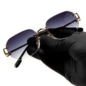Rimless Purple Gradient Tint Gold Frame Men's Women's Hip Hop Summer Sunglasses
